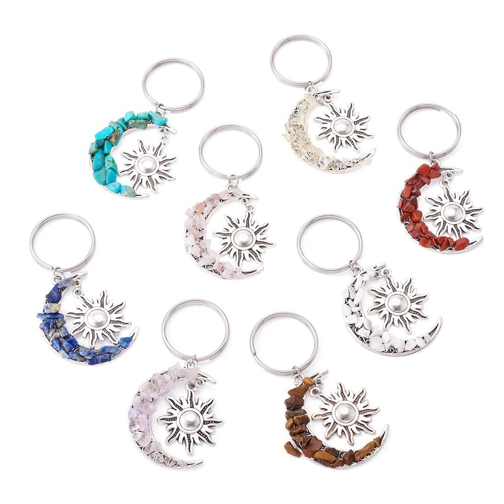 2881 Moon Sun Gemstone Charms 8pcs Natural Amethyst Tiger Eye Rose Quartz